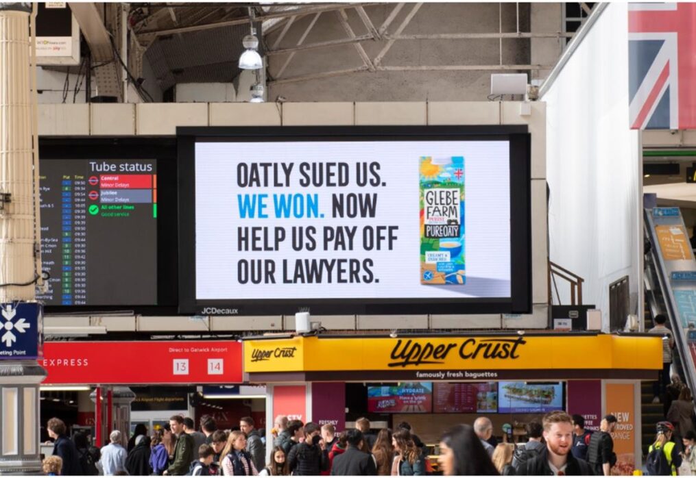 Glebe Farm milks court case win against Oatly with Victoria station billboards